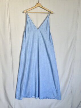 Zara Light Blue Chambray Thin Strap Open Back A line Shift Maxi Dress X-Large